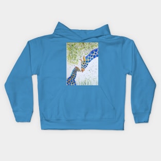 Colourful Blue Mother and Baby Giraffes Kids Hoodie